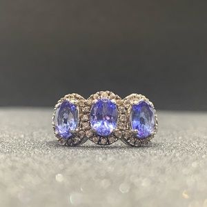 2.27ct Tanzanite & White Zircon SS 3-Stone Ring